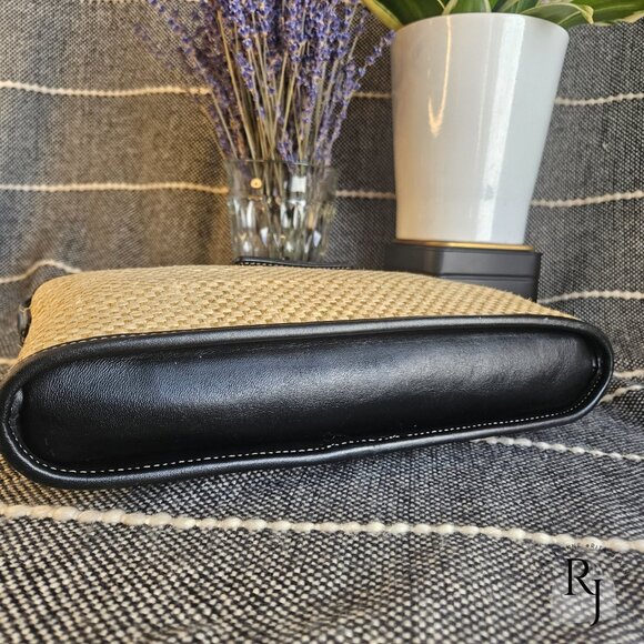 Coach Vintage Straw Tote – Black Leather Trim with Turnlock - Picture 8 of 16